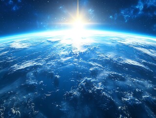 Earthrise: Serene Blue Planet with Radiant Sunrise