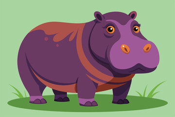Obraz premium A colorful hippo stands proudly on lush green grass, showcasing its cheerful expression and rounded form Hippo silhouette vector set