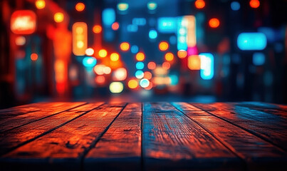 Wooden tables in the bar, dim indoor lighting