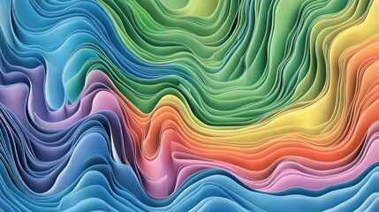 Fototapeta premium Abstract rainbow paper waves, flowing, layered, background texture, design