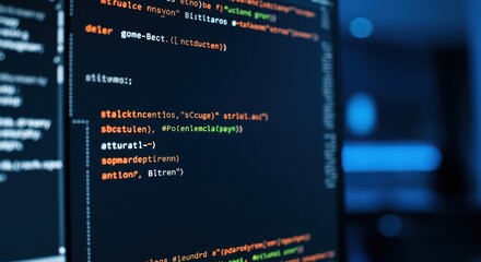 A close-up view of a computer monitor displaying colorful lines of code in a modern programming environment
