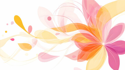 Abstract floral design, pink, orange, yellow petals, flowing lines, white background, ideal for website or print
