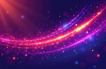 Obraz premium Glowing particles and purple wave image over dark blue background. Abstract, futuristic, digital, technology, energy, light