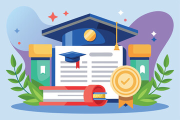 Document celebrates the successful completion of university studies and academic achievements Horizontal document confirming completion of university program,