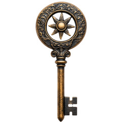 Obraz premium Vintage Key with Intricate Design Isolated on Transparent Background