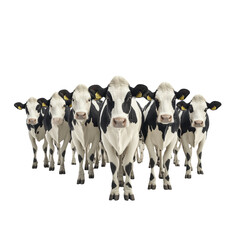 Group of Black and White Dairy Cows Standing Together in Line