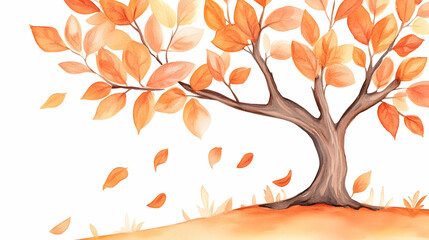 Obraz premium Autumn tree with falling leaves, idyllic scene, nature background; ideal for seasonal design