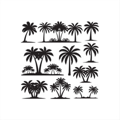 Set of Tropical Palm Tree Silhouettes Collection isolated Vector Art Design on White Background