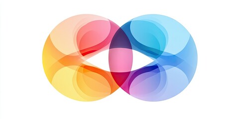 Vibrant overlapping Venn diagram in red and blue shades with three interlocking circles on a white background representing connectivity and collaboration.
