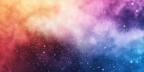 Naklejka premium Vibrant gradient backdrop with orange, pink, purple, and blue hues featuring cascading white powder resembling a dynamic dust cloud in motion