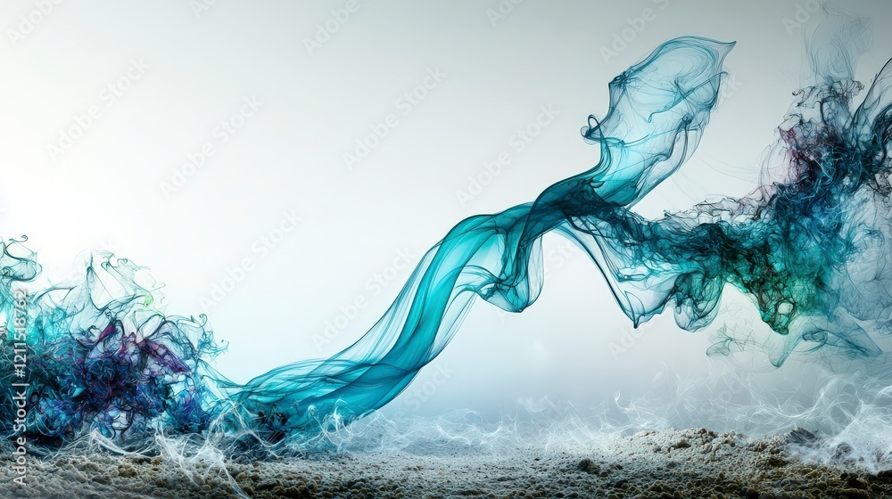 Poster tealblue smoke dances gracefully in a serene atmosphere abstract art digital creation soft lighting 