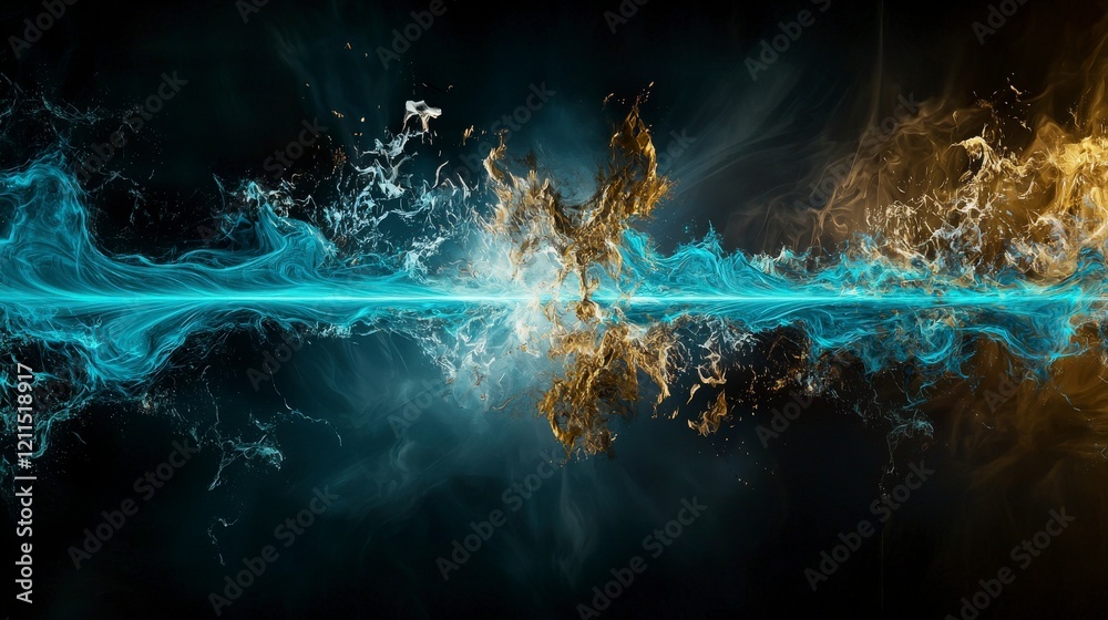 Poster dynamic turquoise blue line splits abstract canvas art studio digital artwork creative space close-u