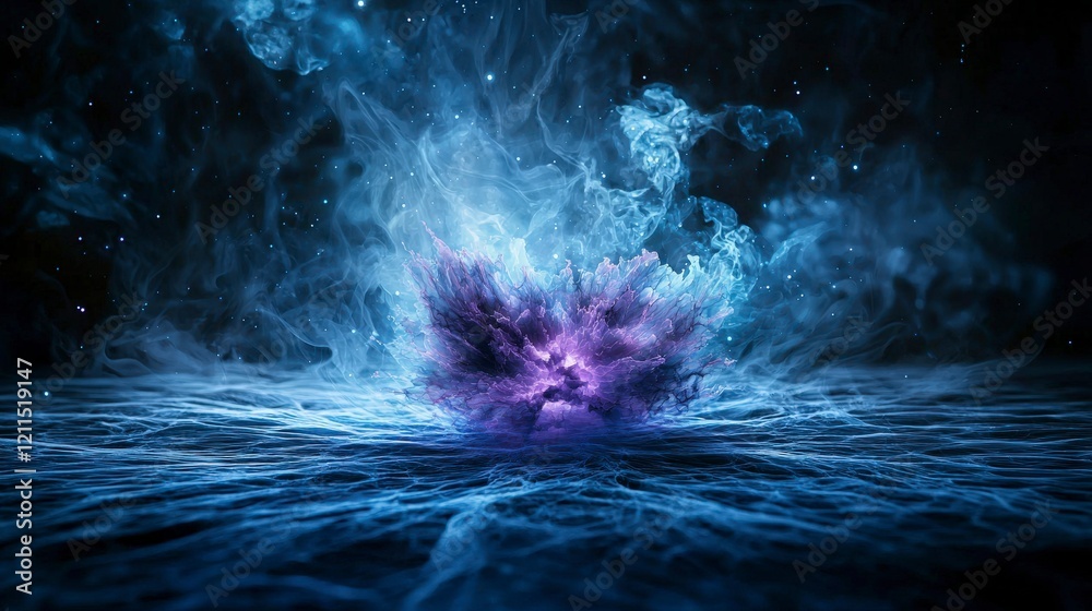 Aufkleber mystical indigo waves dance in cosmic realm abstract art digital creation dark background enigmatic 