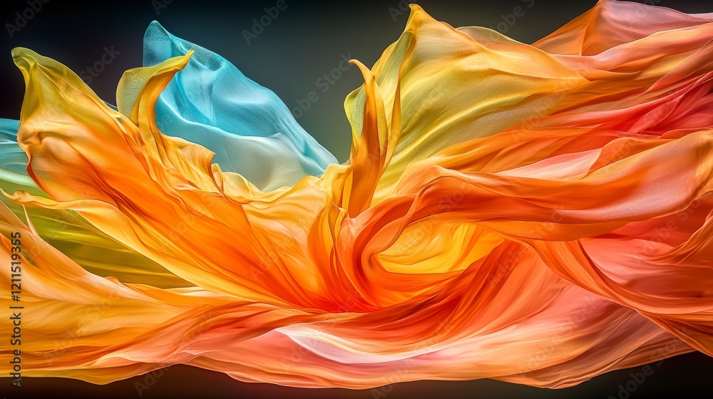Poster a vibrant orange-yellow plane unfurls spreading a wave of color studio setting abstract artwork arti