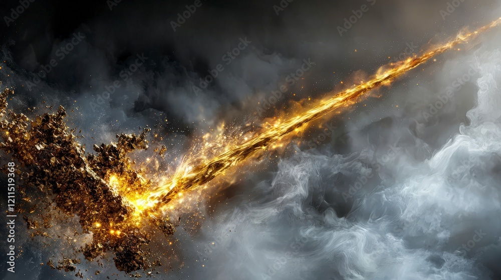 Aufkleber golden streak cutting through fog abstract imagery dramatic atmosphere digital art dynamic perspecti