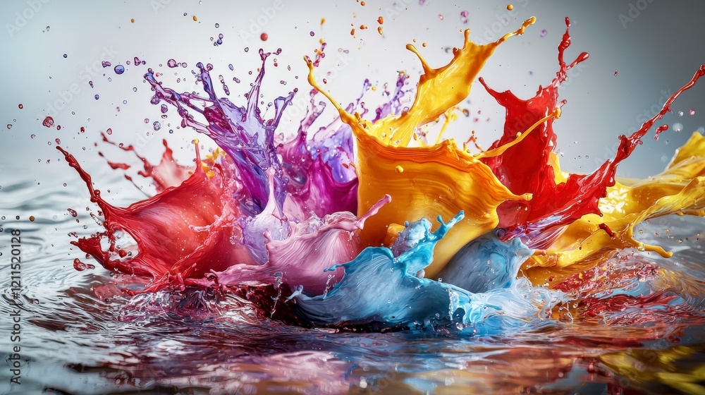 Poster Abstract color splashes collide in vibrant burst of energy studio setting high definition image dynamic perspective