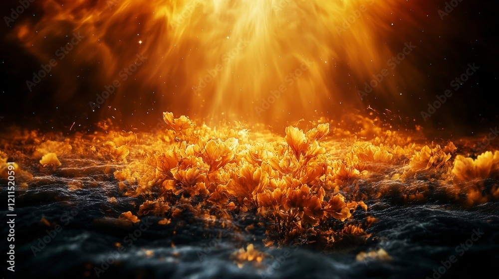 Poster a fiery display of nature's colors open field digital art vibrant environment close-up abstract beau