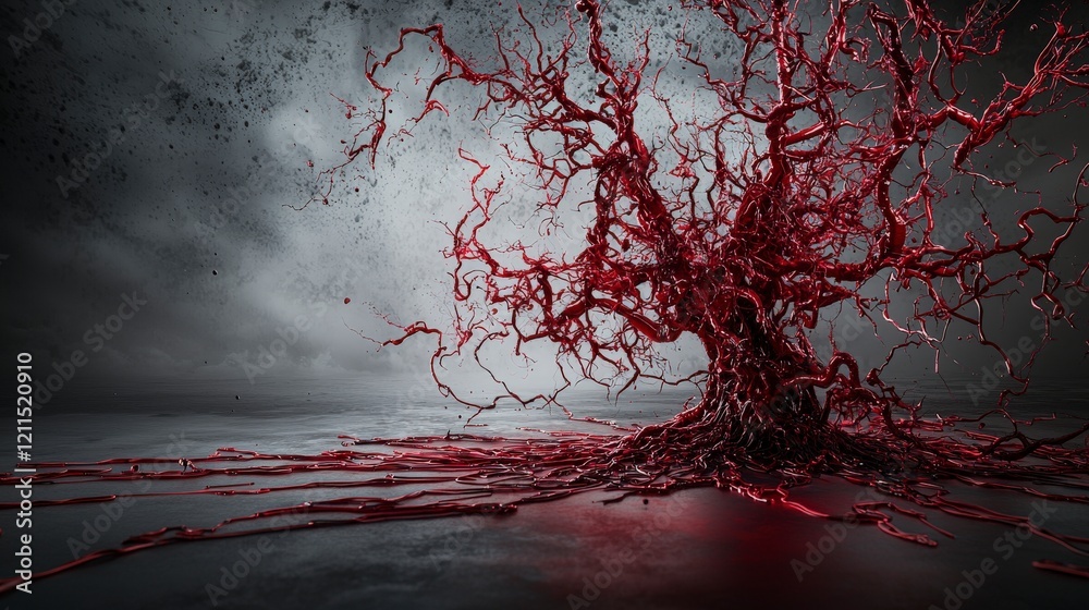 Aufkleber bloodred lines erupt in an empty space abstract art digital creation surreal environment artistic pe