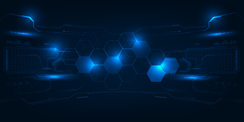 Vector illustrations of  blue hexagonal network pattern digital hi tech background.
