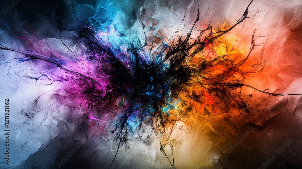 Poster dynamic abstract art vibrant energy digital canvas modern aesthetic colorful environment eye-catchin