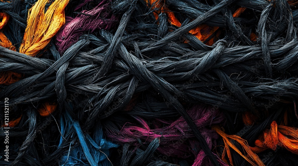 Poster Bold dark lines of black defining textured fibers close-up artistic composition studio high-contrast photography