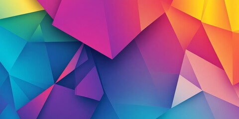 Obraz premium Vibrant geometric backdrop with colorful gradients in shades of pink, yellow, and blue, featuring ample copy space for text overlay.