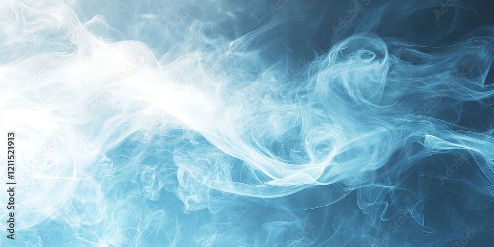 Wall mural gentle swirling white smoke patterns float on a soft blue gradient background creating an ethereal a