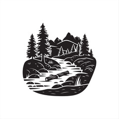 Black and White Mountain Landscape vector Illustration for Outdoor Themes