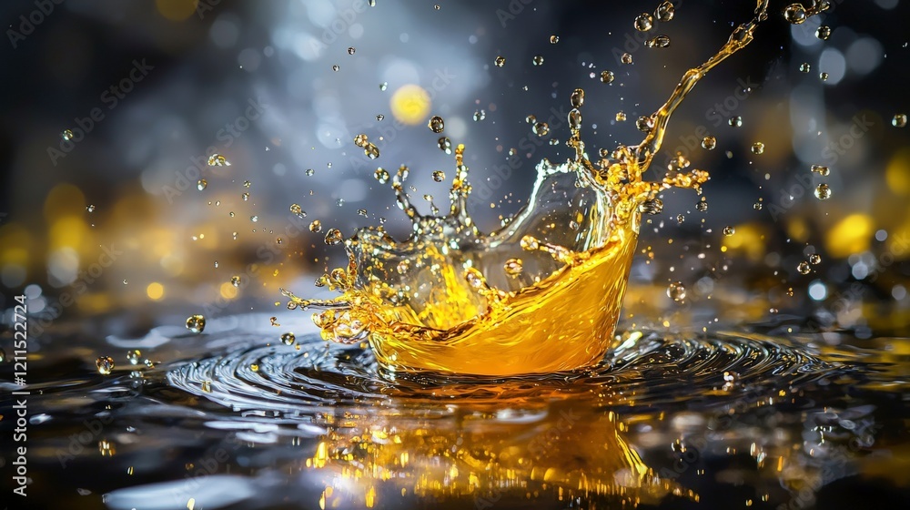 Aufkleber soft amber drops break apart in midair capturing warmth liquid splash artistic photography abstract 