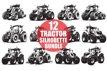 Naklejka premium Tractor Silhouette Design Bundle