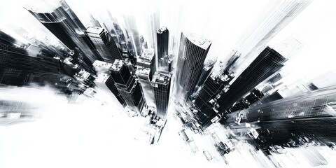 Fototapeta premium Abstract Cityscape Aerial View Black White Skyscrapers