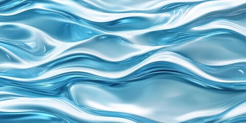 Fluid turquoise and light blue wave pattern creating a serene abstract background with smooth flowing textures and reflective surfaces.