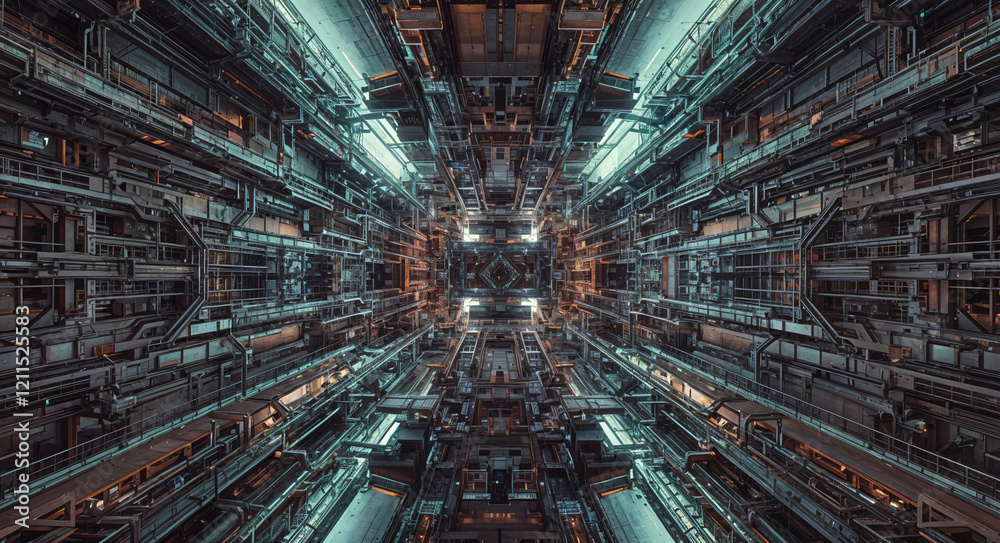 Poster technological abstract background of lines and mechanisms structures . generative ai