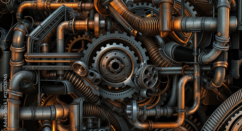Poster technological abstract background of lines and mechanisms structures . generative ai