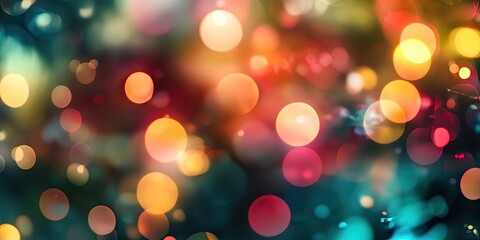 Obraz premium Colorful blurred bokeh texture with vibrant circles in red, orange, yellow, and green tones, softly layered against a dark blue background.