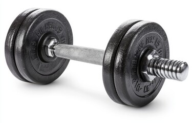 Close-up of a black dumbbell isolated on white.