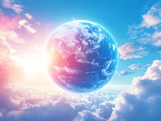 Celestial Earth: A Dreamlike Pastel Planet Above Soft Clouds