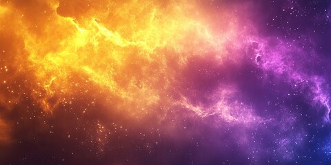 Naklejka premium Galactic background with a vibrant gradient of yellow and purple intertwined with gold and violet tones, featuring twinkling stars throughout.