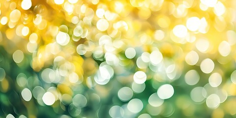 Obraz premium Bright blurred bokeh background with soft shades of yellow and green contrasted by white circular highlights creating a warm natural ambiance