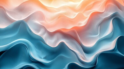 Obraz premium Abstract wavy landscape with blue, white, and orange hues.