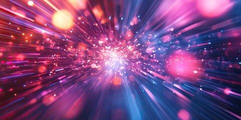 Naklejka premium Dynamic festive background with blurred vibrant pink and blue lights radiating outward providing ample space for text and holiday themes