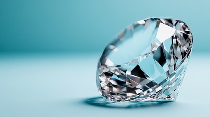 A clean, sparkling diamond displayed on a light blue background.
