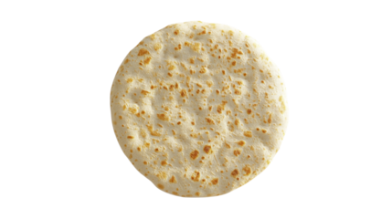 The image shows a single, round, baked flatbread with a slightly browned surface against a black background.