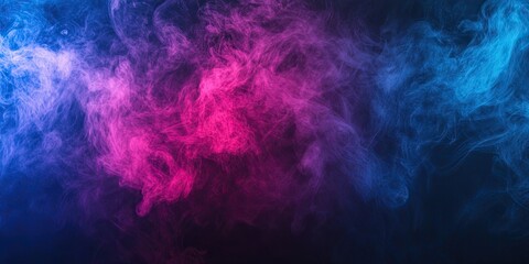 Vibrant blue and pink smoke swirls on a dark background with ample negative space for overlay text and design elements, creating a dynamic visual.