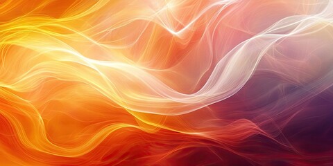 Obraz premium Abstract fluid waves in vibrant hues of orange, red, yellow, and white flowing diagonally across the canvas with soft luminous textures.