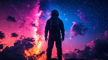 Astronaut Silhouette Against Vibrant Cosmic Nebula: A Journey Through Space