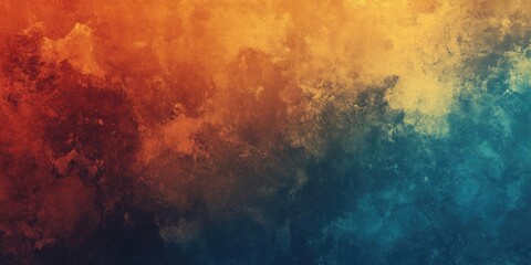 Fototapeta premium Vibrant gradient background featuring a grainy texture with warm orange and cool blue hues blending seamlessly across the upper left to lower right.