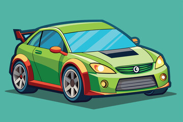 Fototapeta premium A hybrid car design features bright colors and customizable elements, appealing to eco-friendly enthusiasts Hybrid car Customizable Cartoon Illustration