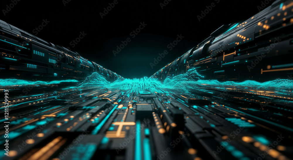 Poster abstract background luminous technological lines and forms . generative ai