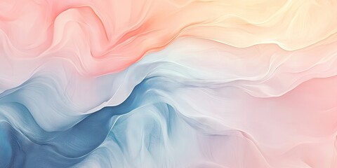 Soft pastel abstract background with flowing waves in pink, blue, and cream hues featuring ample text space in the center for copy placement.